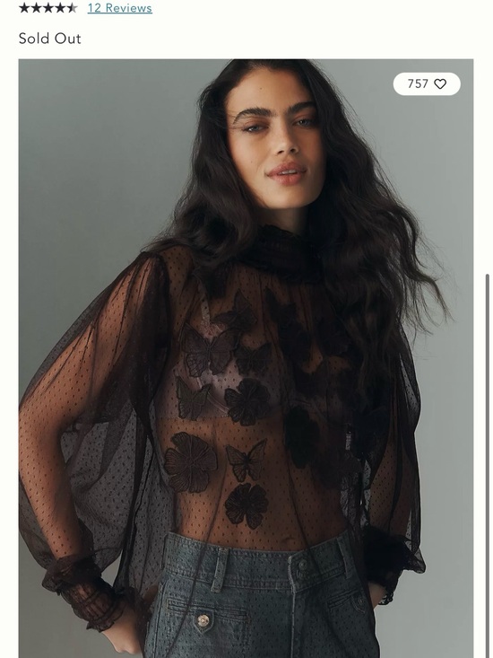 Anthropologie Tops - Anthropologie Sheer Butterfly Embroidered Blouse